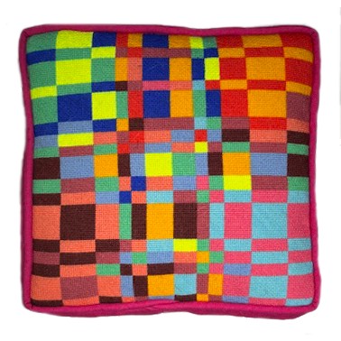 Colorful checkered pillow with a multicolor pattern on a white background