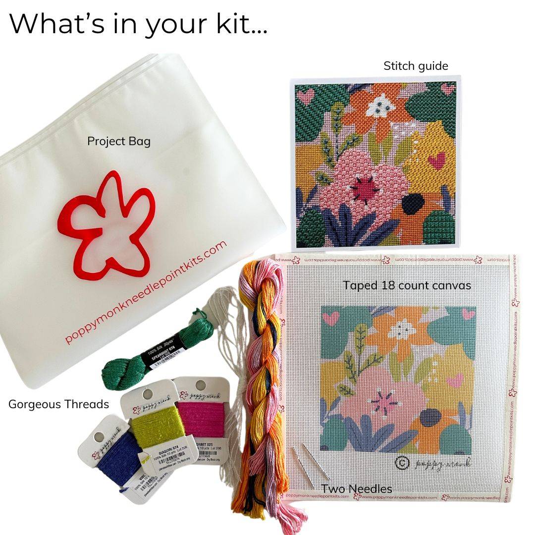 Flower Market needlepoint kit with stitch guide