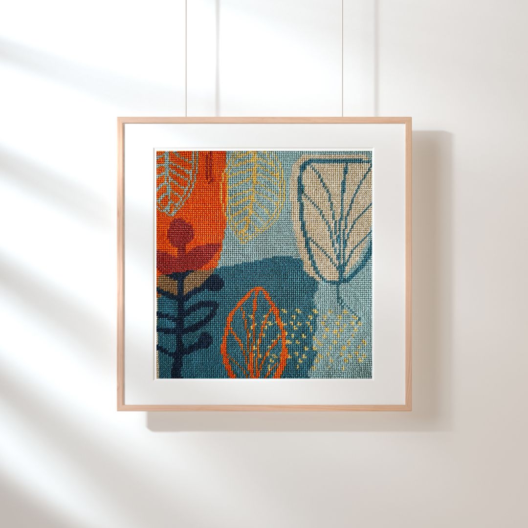 Victorian Cross Stitch Needlepoint Kit Mid Century Modern