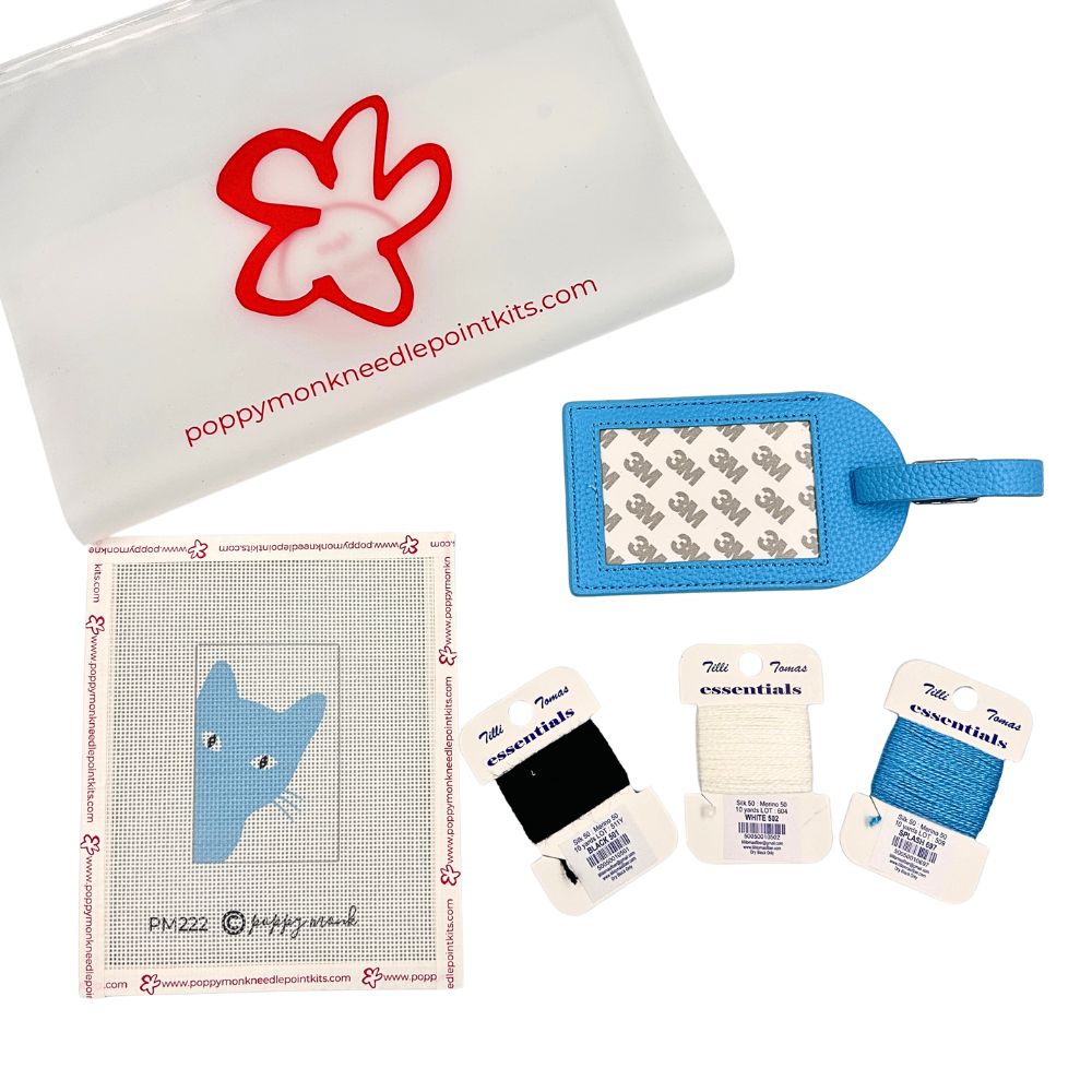 Blue luggage tag needlepoint kit