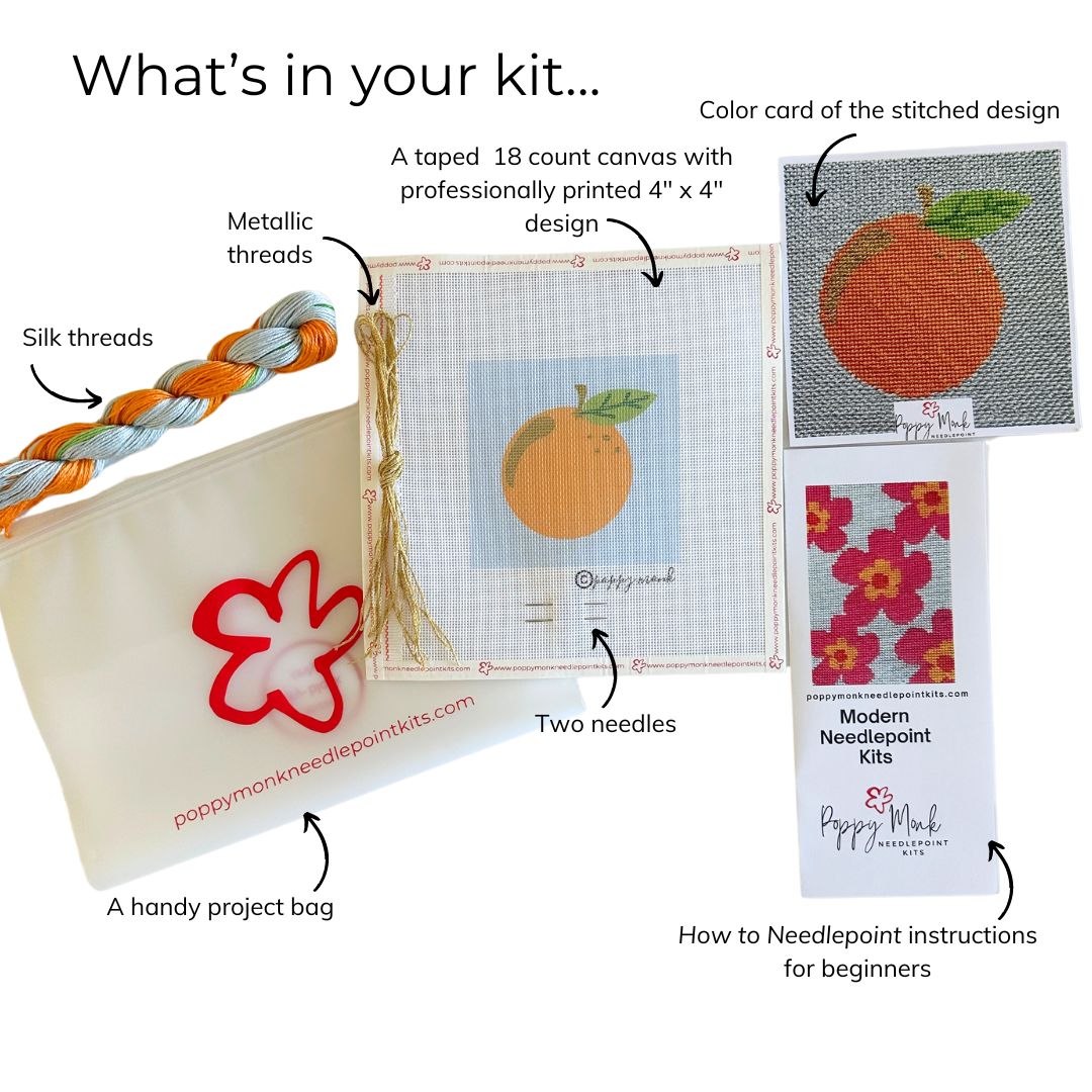 Orange needlepoint kit for adult beginners