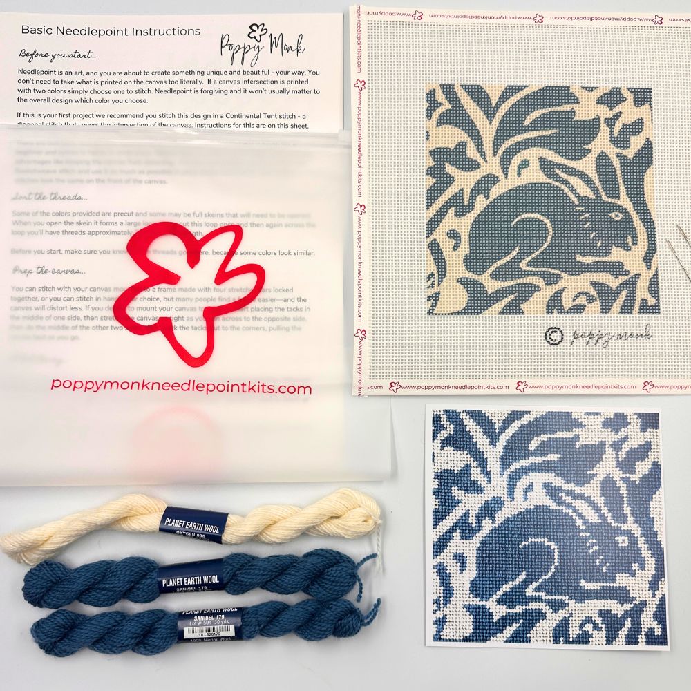 Provence Blue needlepoint rabbit