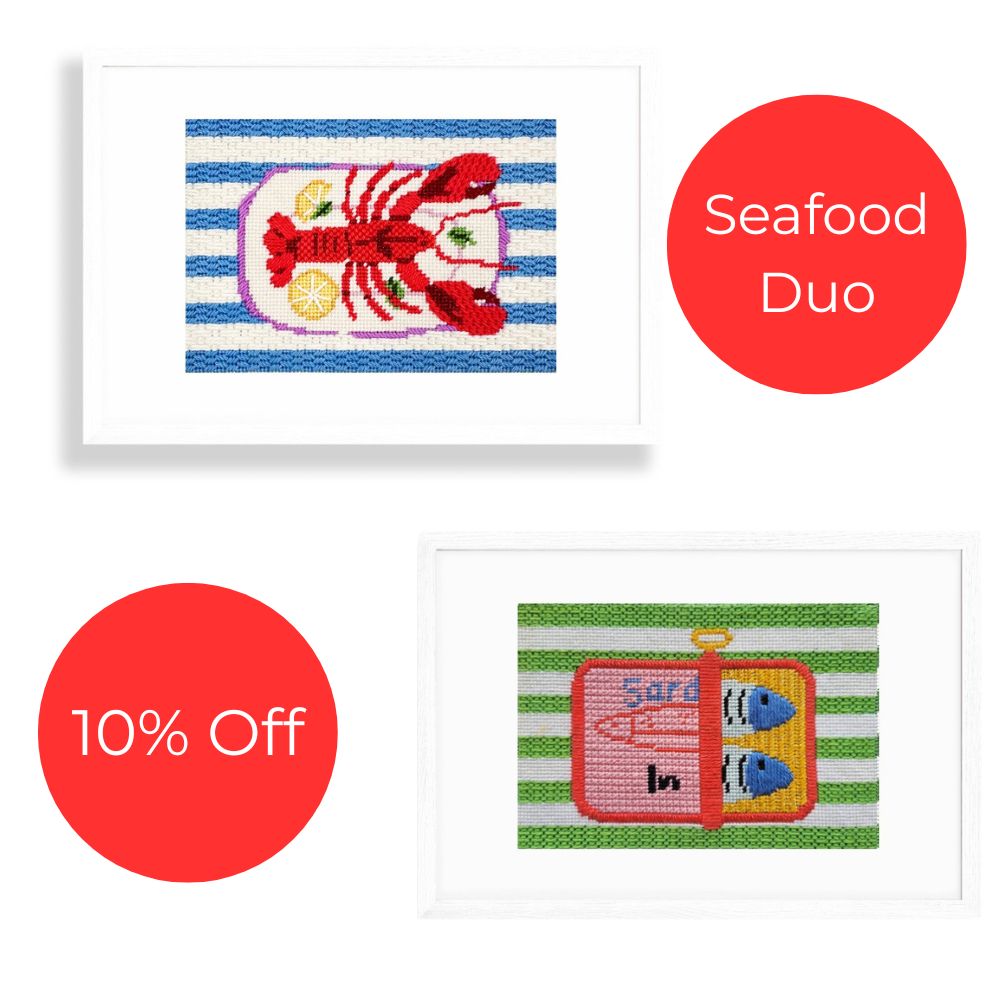 Seafood Duo Needlepoint Kit | Lobster & Sardines