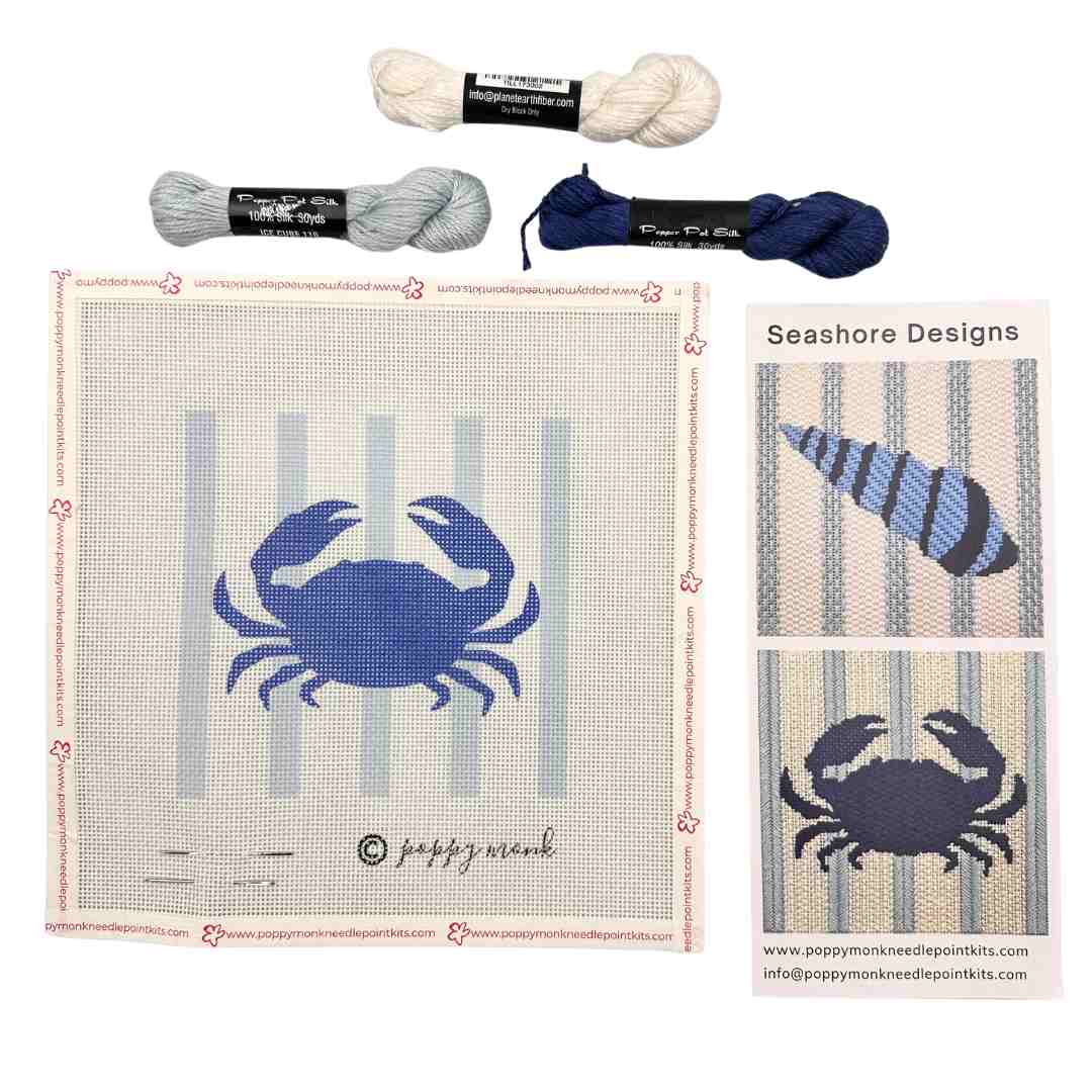 Seashore Crab blue and white needlepoint kit