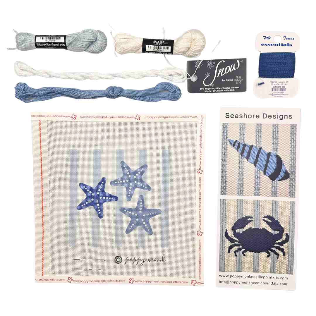 Seashore Starfish Blue and White needlepoint kit