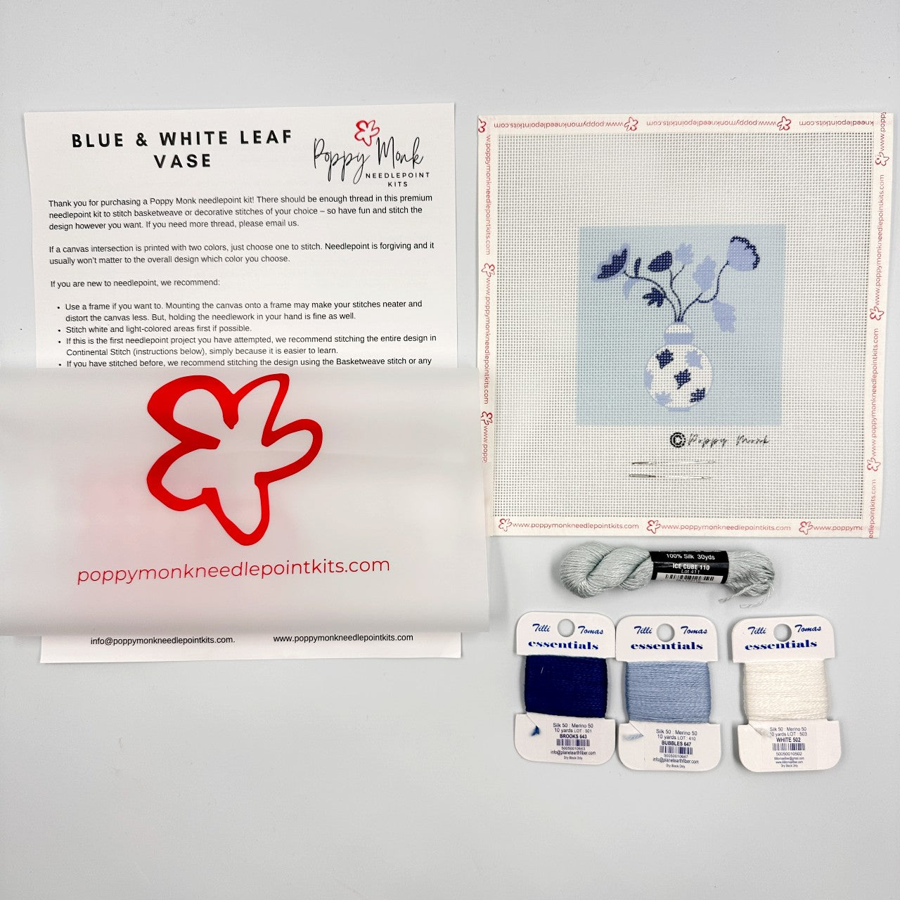 Blue and White Leaf Vase Needlepoint Kit