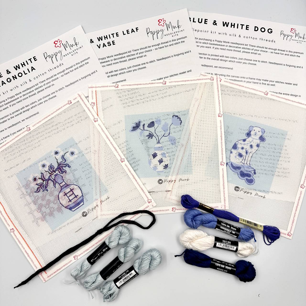 Chinoiserie Blue and White Needlepoint Bundle