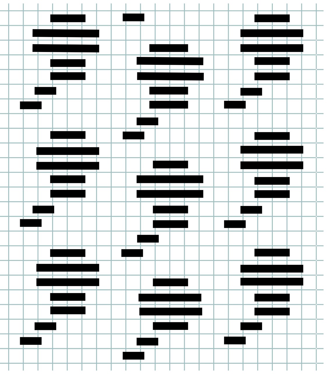Black bars of varying lengths on a grid background