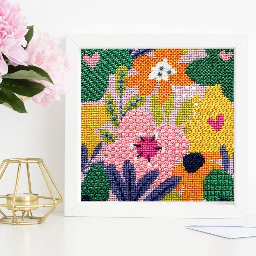 Flower Market needlepoint kit with stitch guide