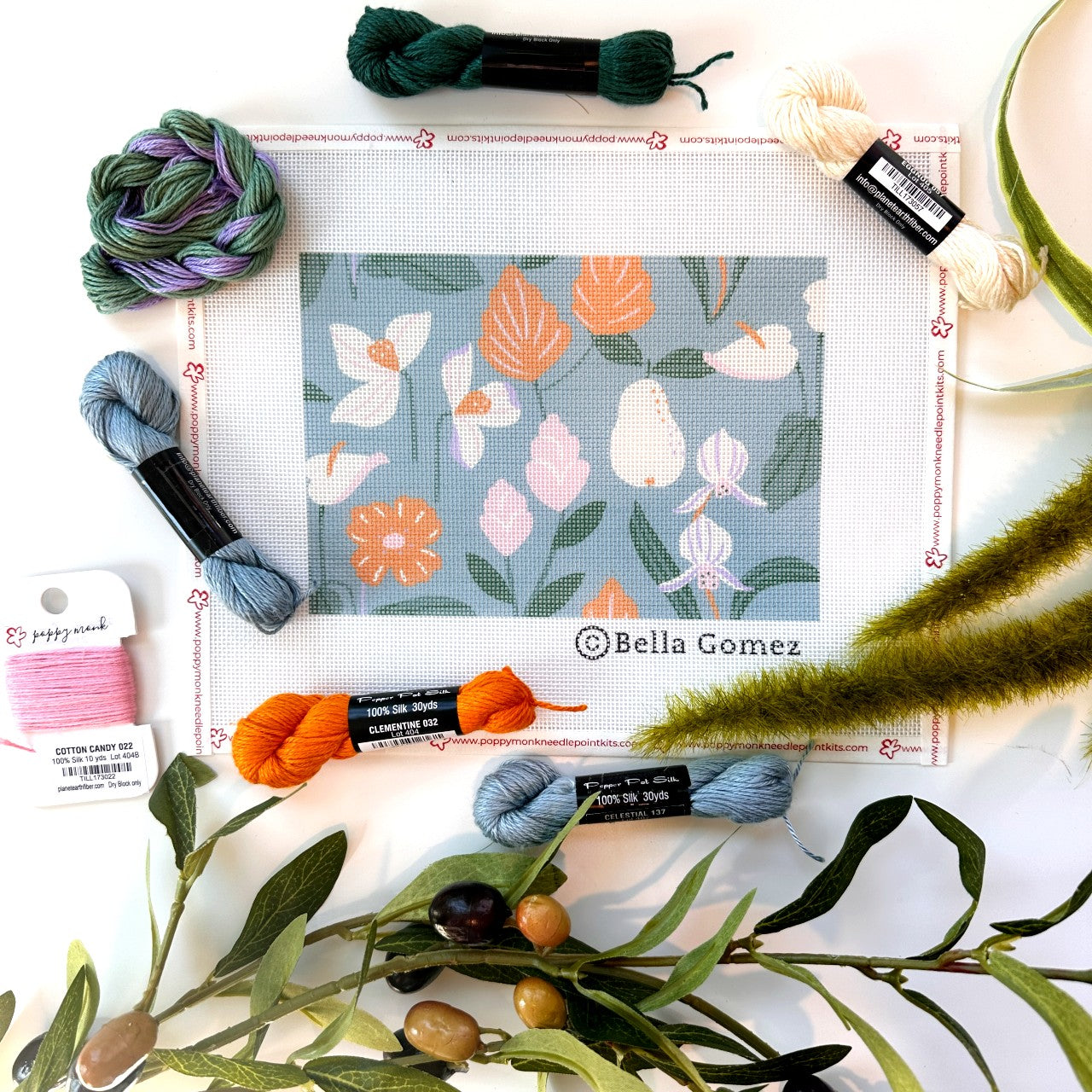 Herbarium needlepoint design by Bella Gomez.