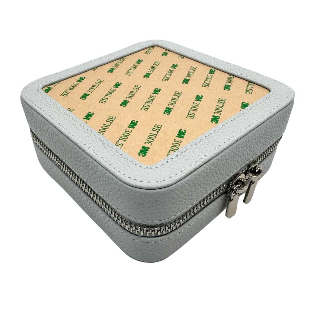 Ice Blue leather self-finishing needlepoint box for 4" x 4" insert.