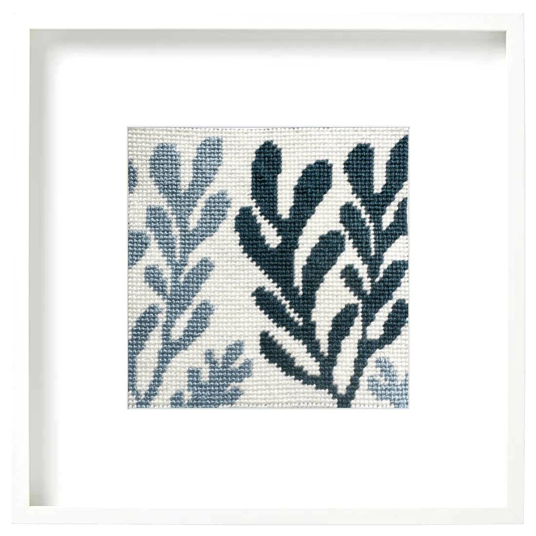 Blue and white needlepoint kit of abstract kelp