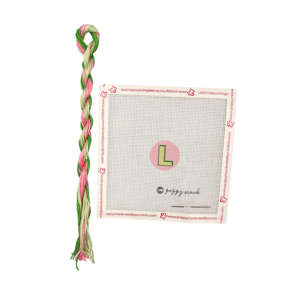 pink and green thread with poppy monk L canvas
