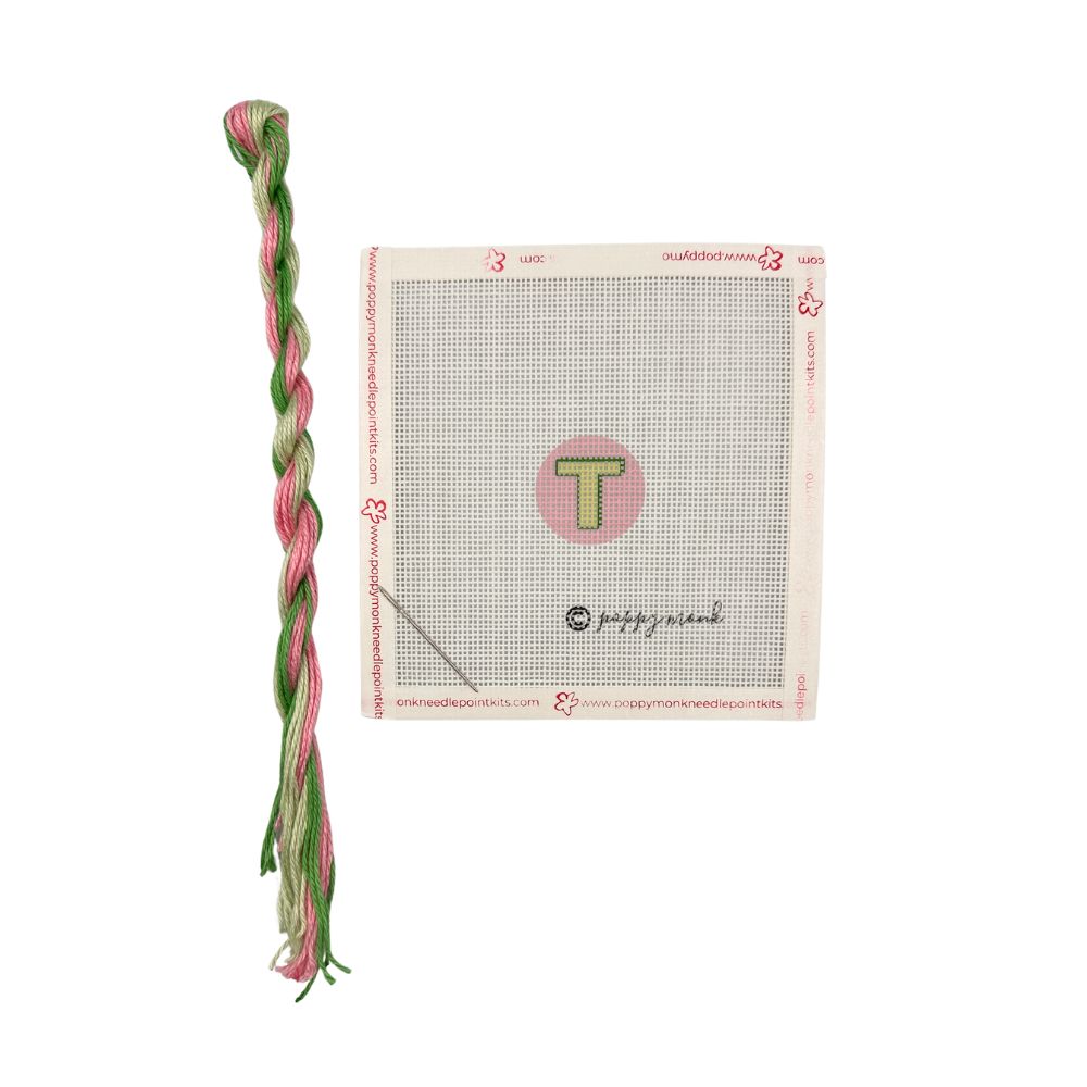 pink and green thread with poppy monk T canvas