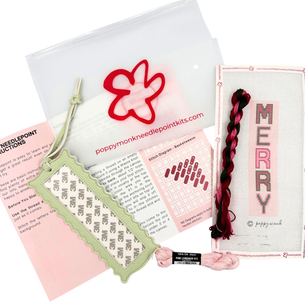 Merry needlepoint kit with threads and instructions