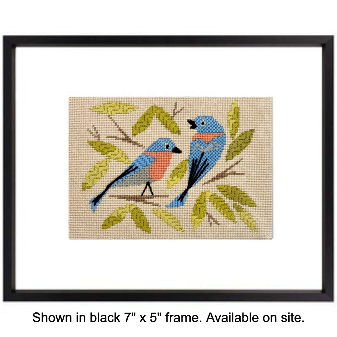 Mid-Century Bluebirds modern needlepoint kit.