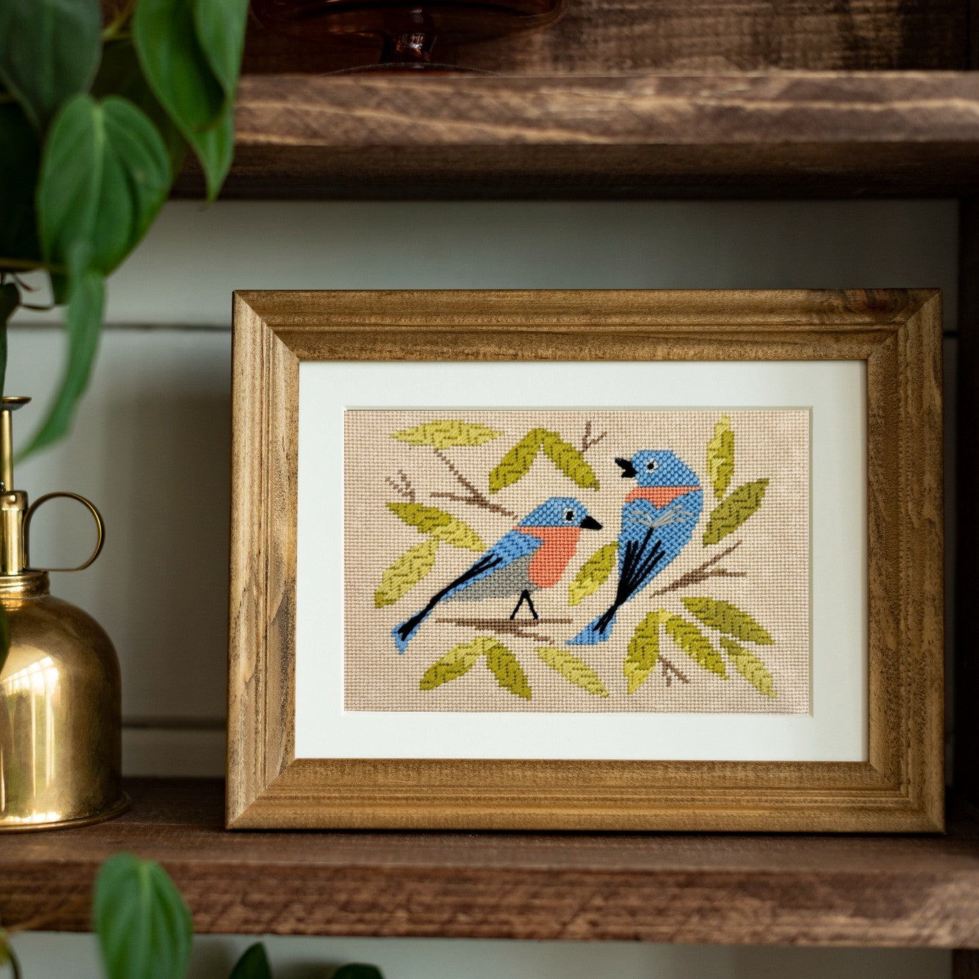 Mid-Century Bluebirds modern needlepoint kit.