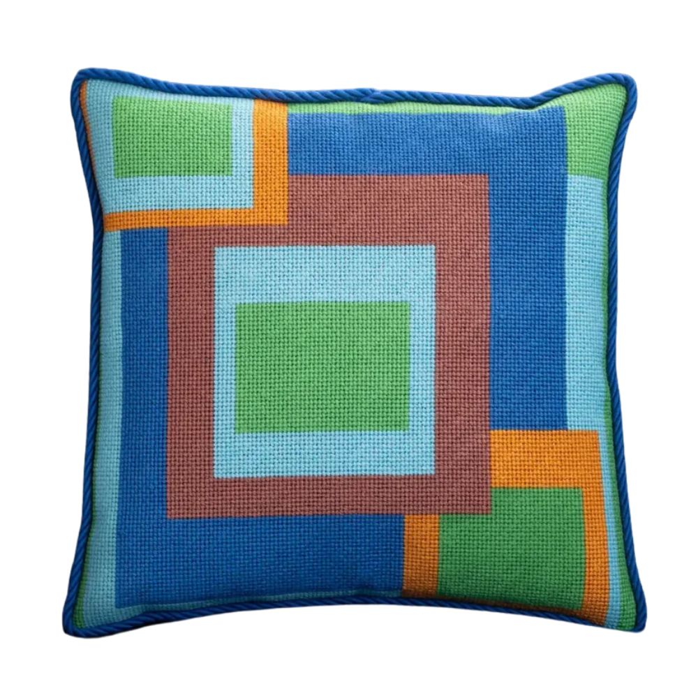 needlepoint pillow with abstract design