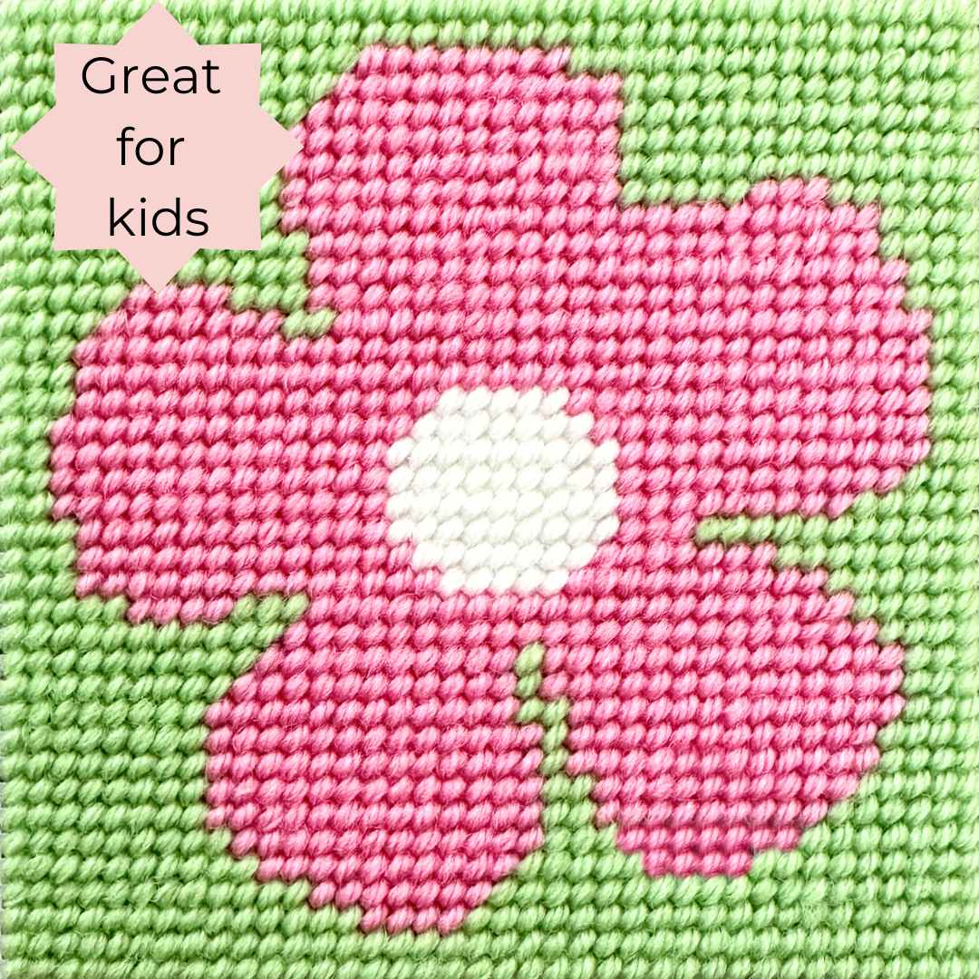 Beginner needlepoint kit for kids or adults looking for a larger mesh and easier to see.