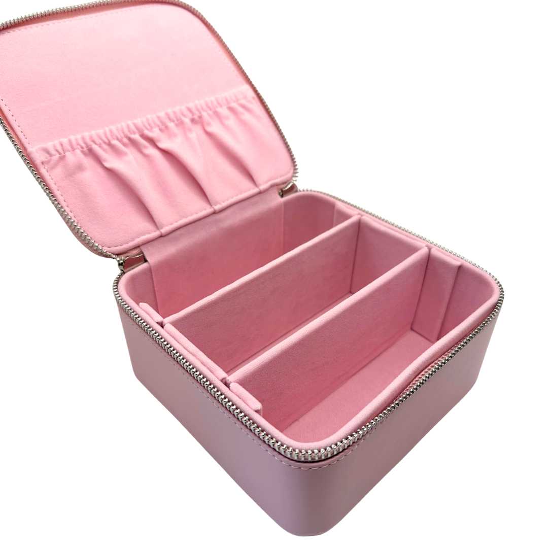 Soft Pink leather self-finishing needlepoint box for 5" x 5" insert.