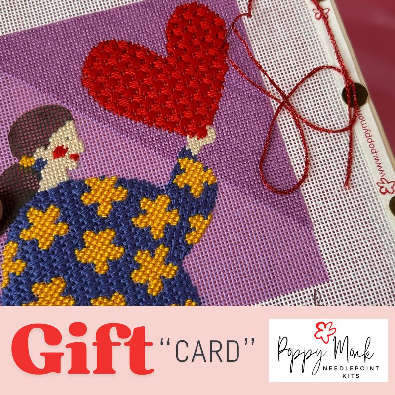 Poppy Monk needlepoint gift card