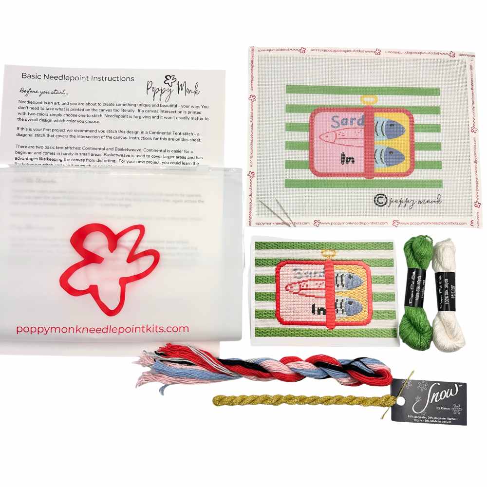 Sardines needlepoint kit contents