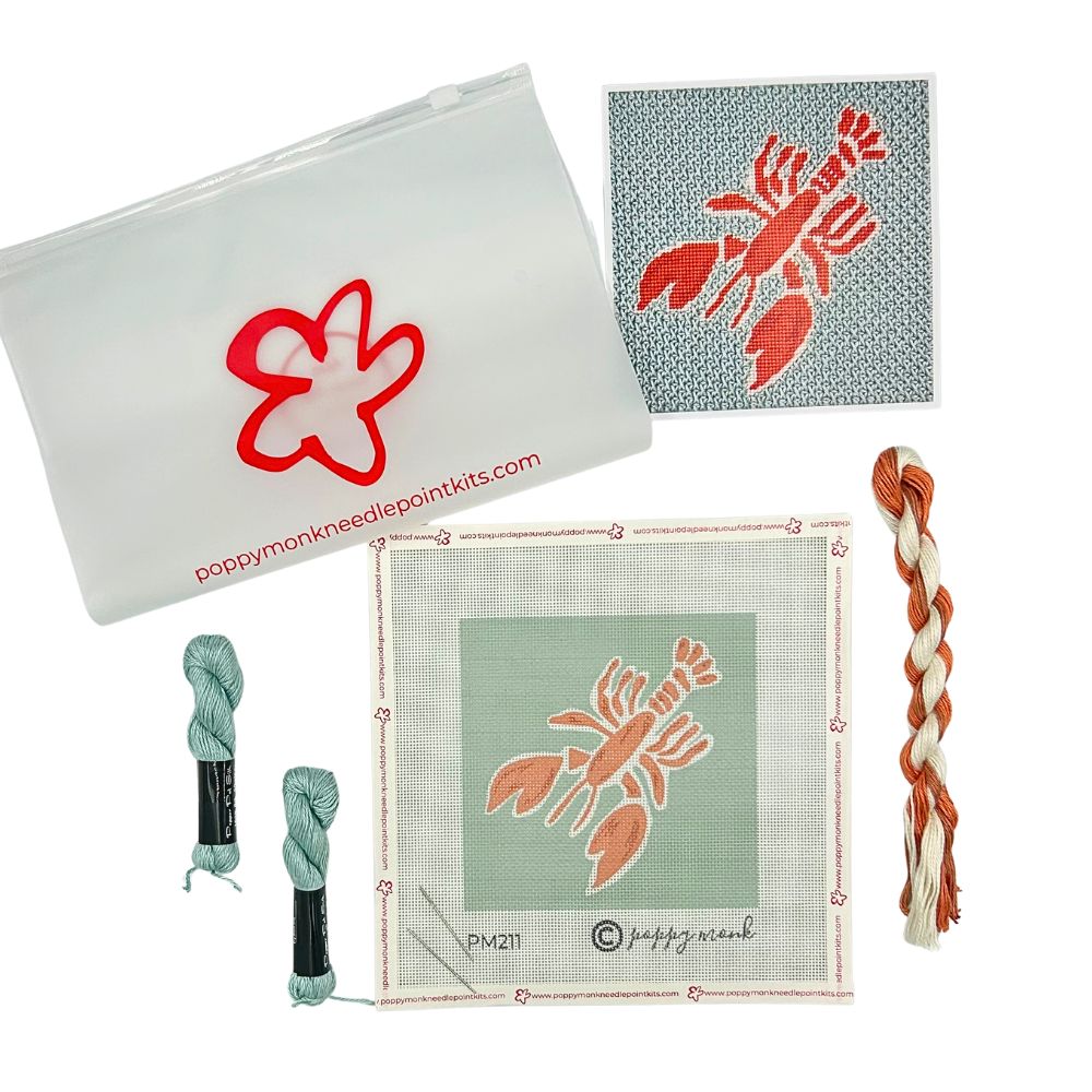 Lobster needlepoint kit contents
