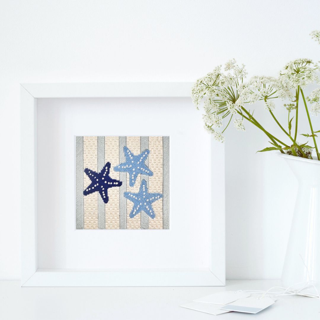 Seashore Starfish Blue and White needlepoint kit