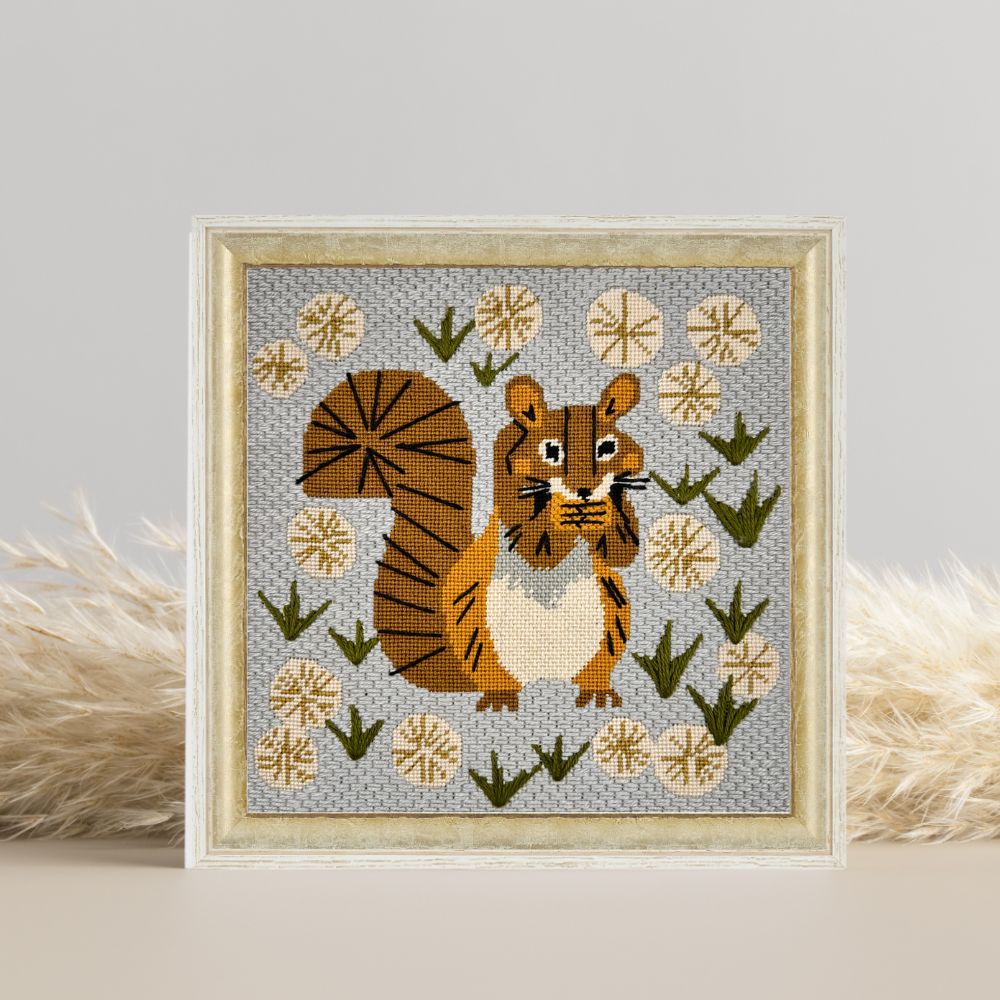 Squirrel in Dandelions Needlepoint Kit