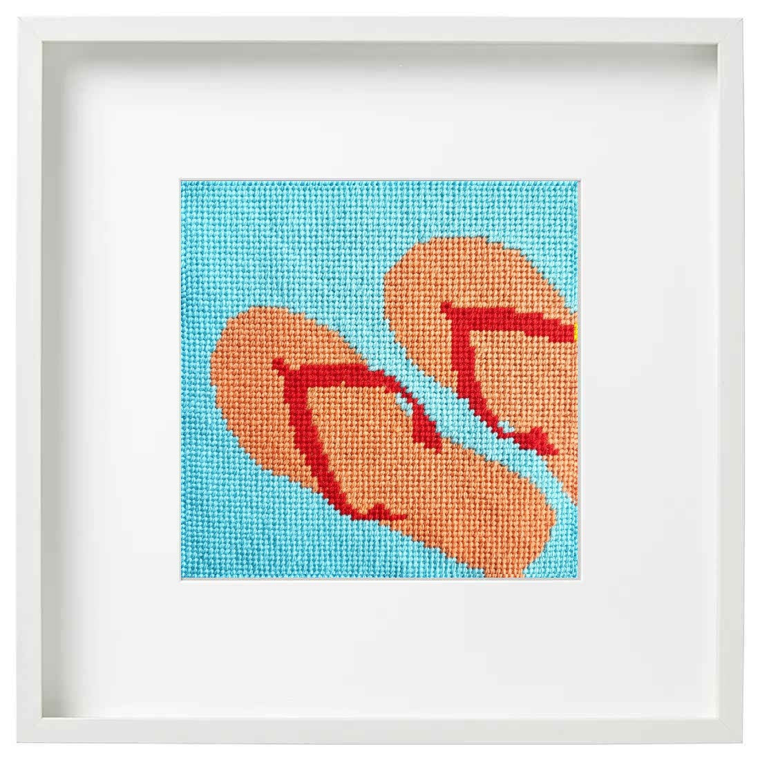 Summer flip flops needlepoint design in a frame