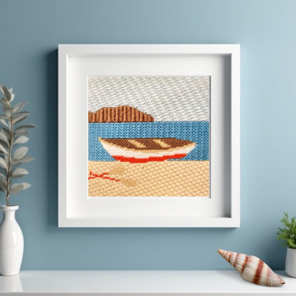 Summer Dinghy needlepoint kit with stitch guide