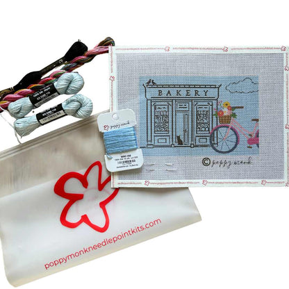 The Bakery needlepoint kit with stitch guide.