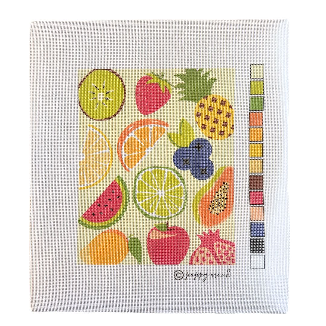 Tutti Frutti modern needlepoint kit on 13 mesh.
