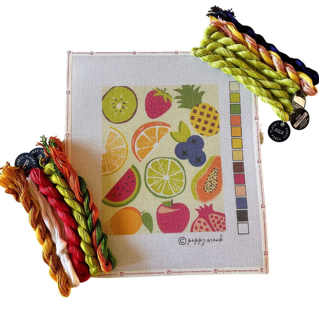 Tutti Frutti modern needlepoint kit on 13 mesh.