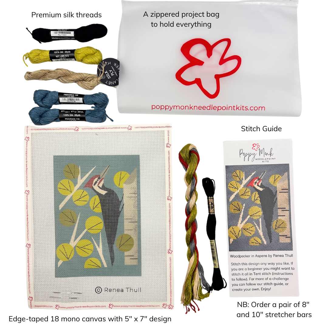 Woodpecker in Aspens needlepoint kit