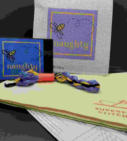 Bee Naughty small needlepoint kit with silk threads and instructions
