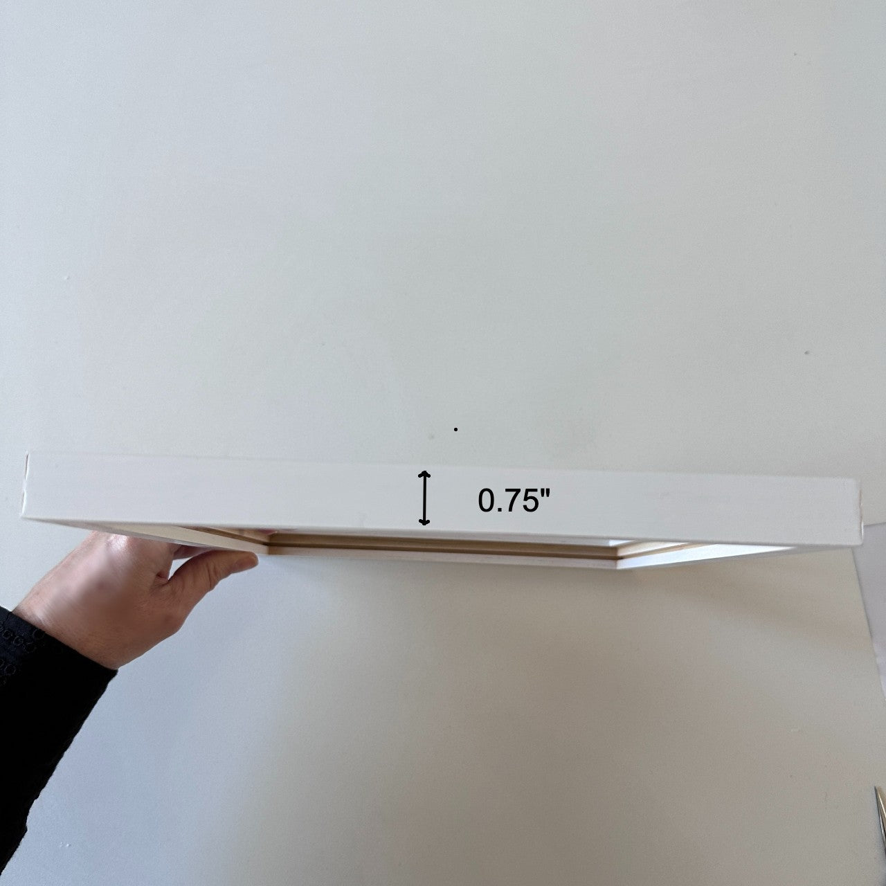 White rectangle frame with mat for 4" x 6" needlepoint canvas shown side-on.