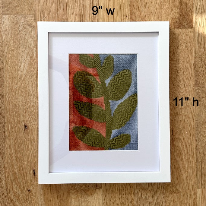 White rectangle frame with mat for 4" x 6" needlepoint canvas.