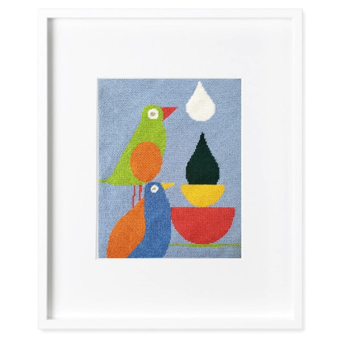 Stacked Birds modern needlepoint design for beginners.