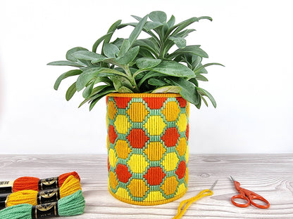 A planter pot in Bargello needlepoint