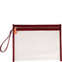 Red clutch bag with a strap on a white background
