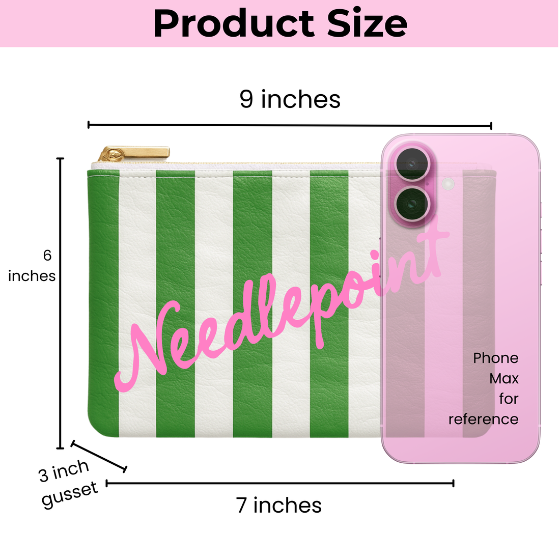 Green and white striped pouch with &