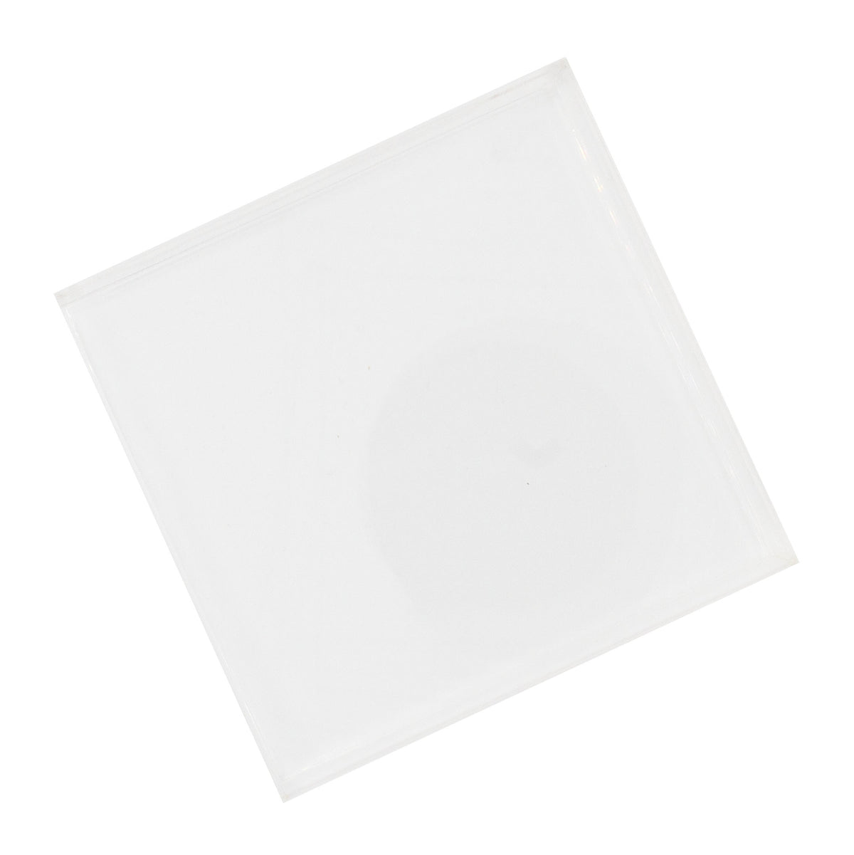 An overhead shot of a clear square acrylic coasters.