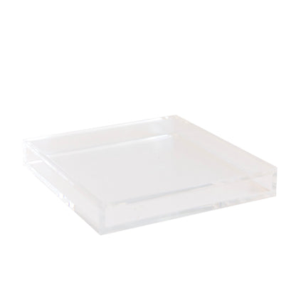 A side shot of a clear square acrylic coasters.