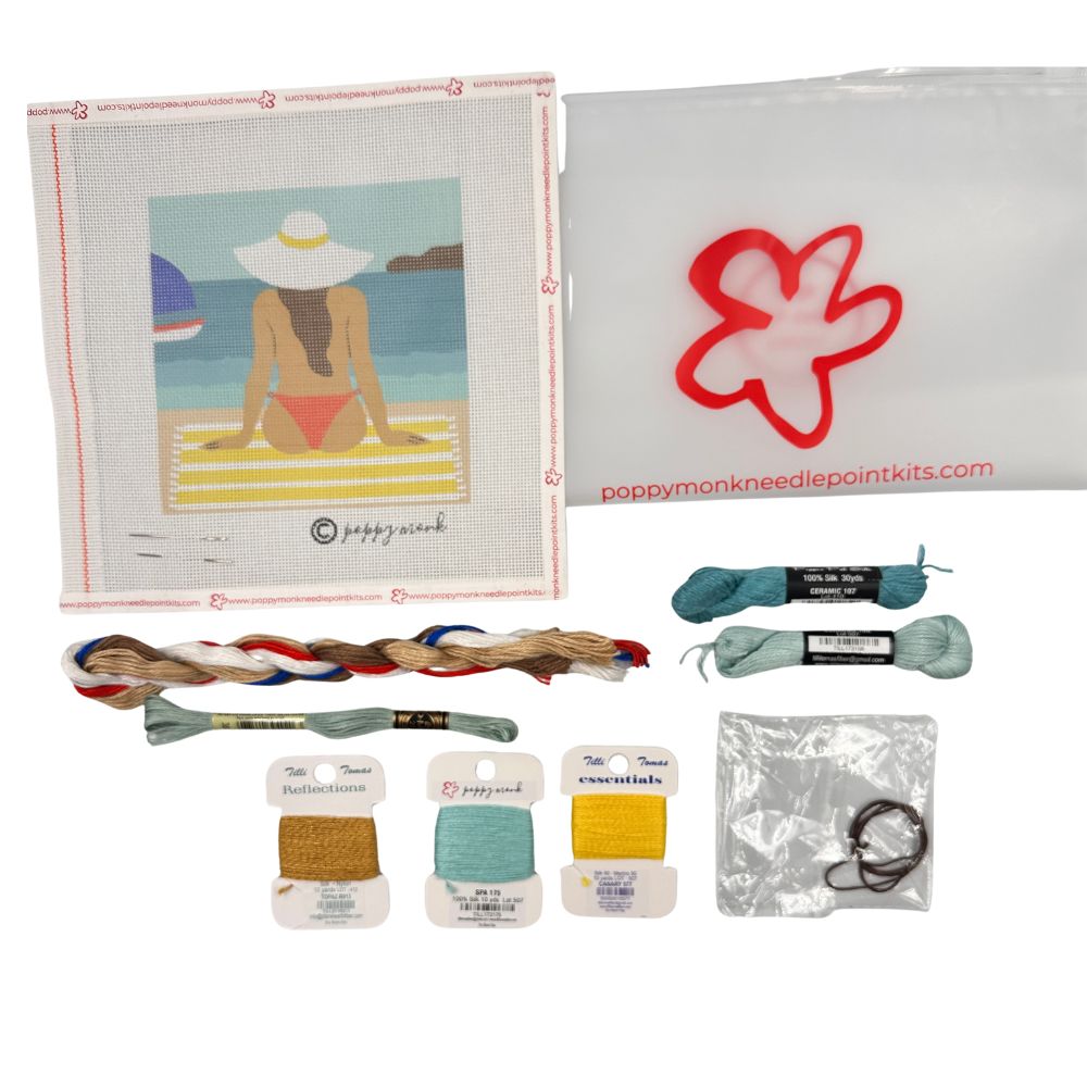 Beach Break needlepoint kit contents