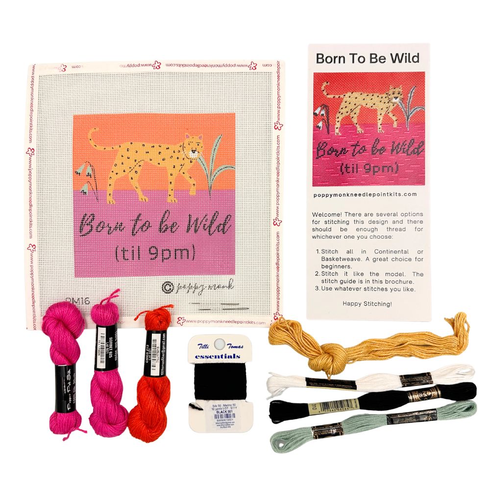 Born To Be Wild needlepoint kit contents