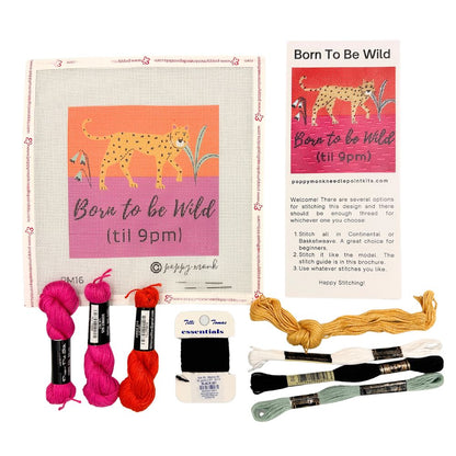 Born To Be Wild needlepoint kit contents