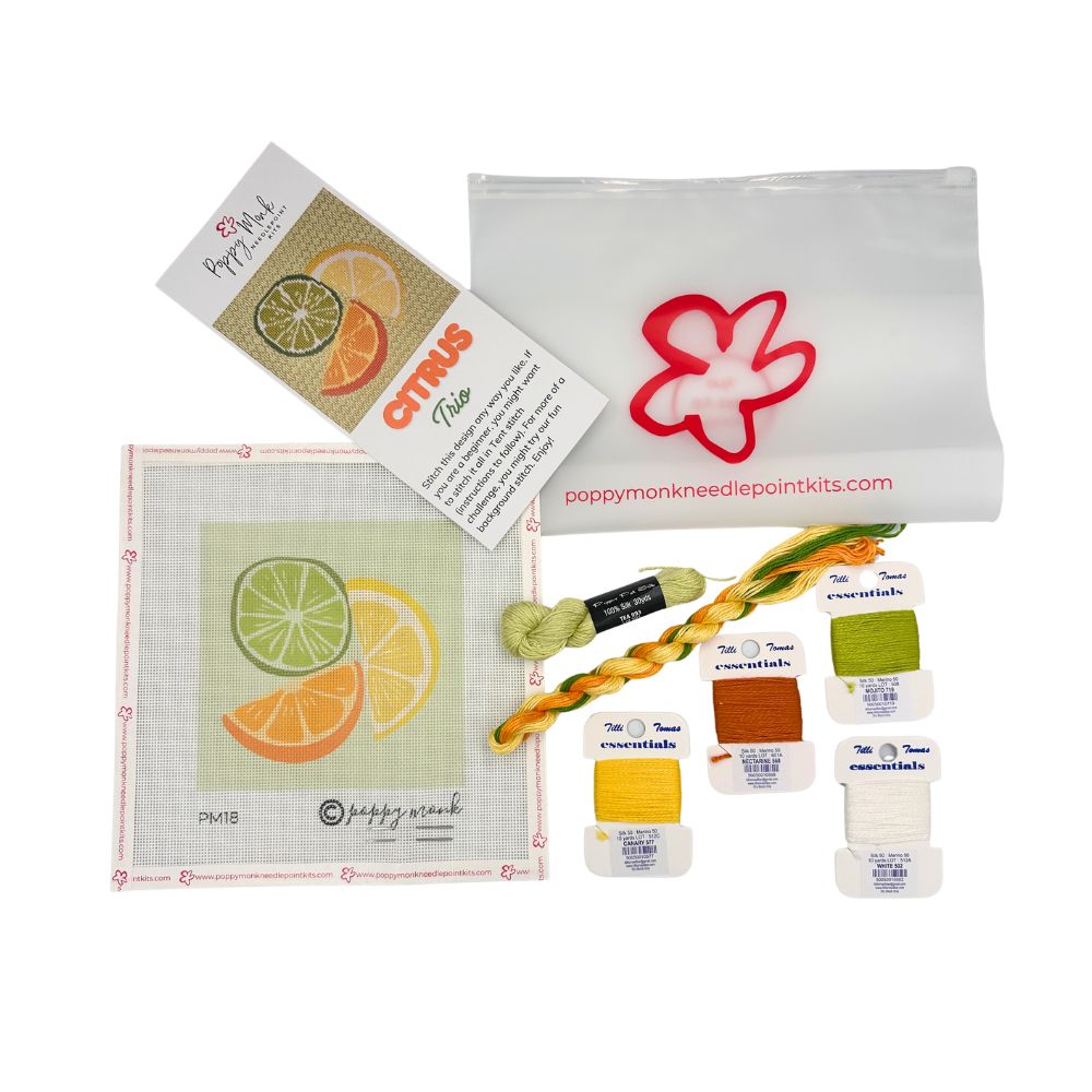 Citrus Trio needlepoint kit contents