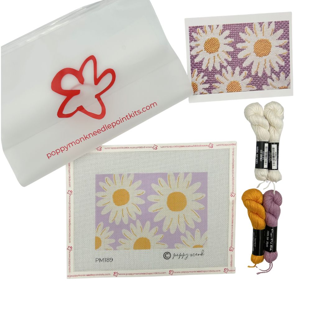 Daisy needlepoint kit contents