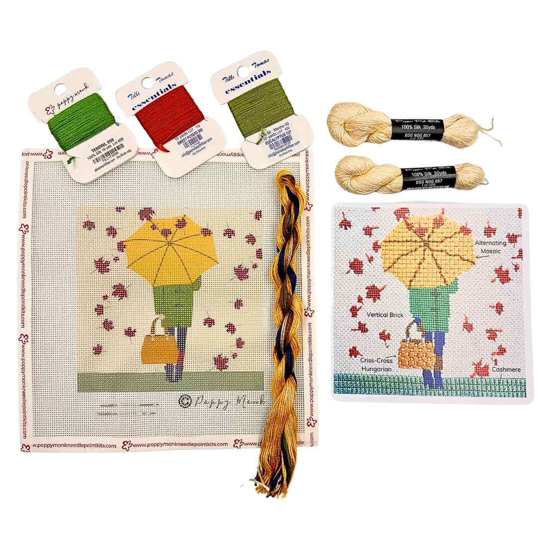 Fall Girl needlepoint kit contents